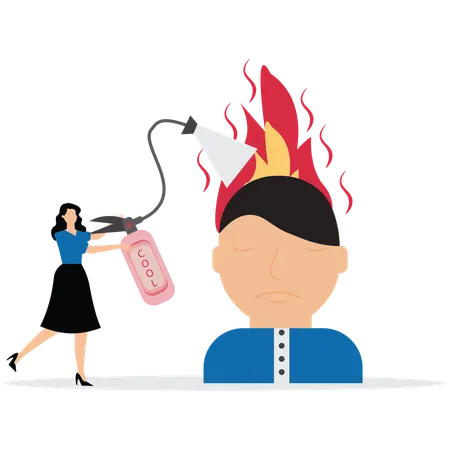 Businesswoman cool down burning mind  Illustration