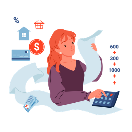 Businesswoman counting company expenses  Illustration