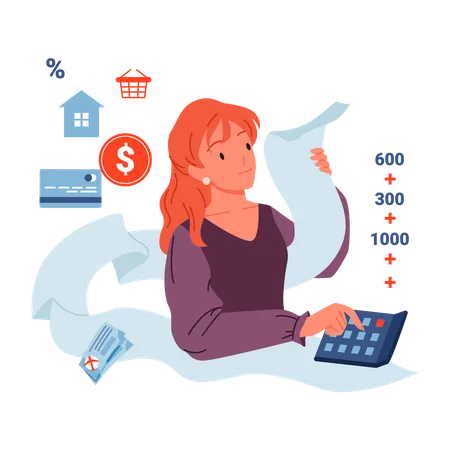 Businesswoman counting company expenses  Illustration