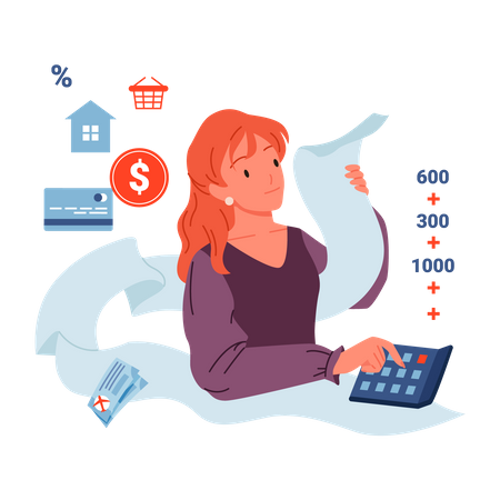 Businesswoman counting company expenses  Illustration