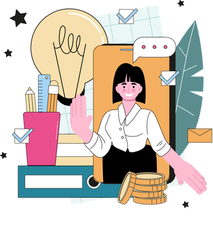 Businesswoman creates innovative ideas  Illustration