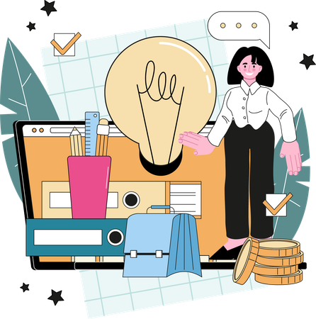 Businesswoman creates new idea  Illustration