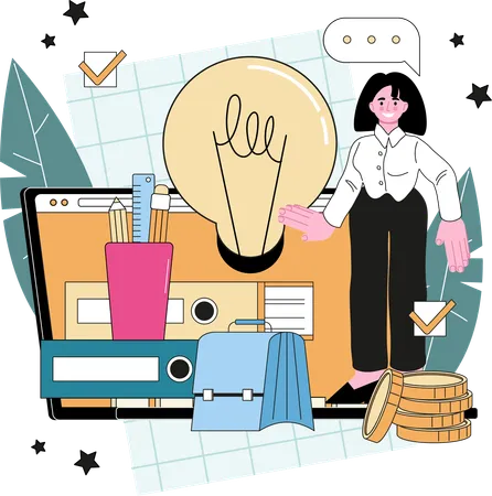 Businesswoman creates new idea  Illustration