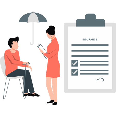 Businesswoman creating insurance account for elderly man  Illustration