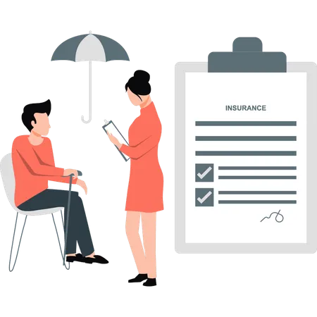 Businesswoman creating insurance account for elderly man  Illustration