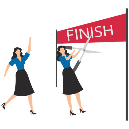 Businesswoman crossing finish line  Illustration