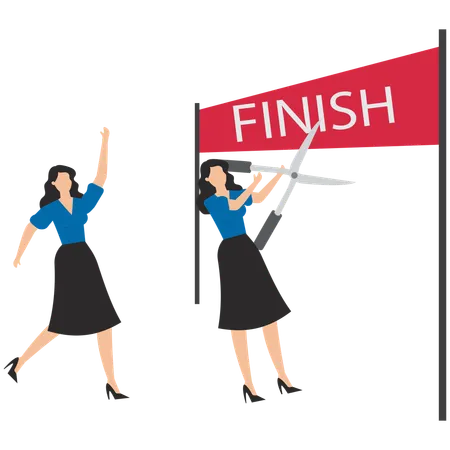 Businesswoman crossing finish line  Illustration