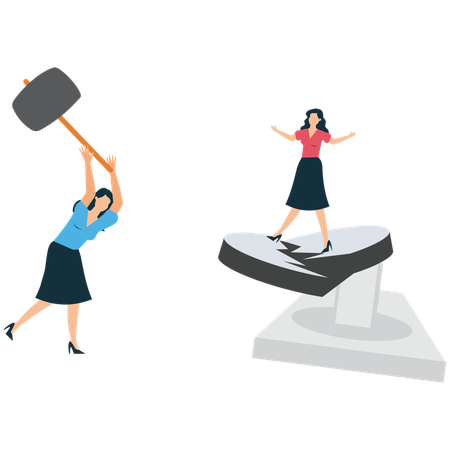 Businesswoman crushing Obstacles on Career Path  Illustration