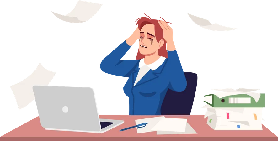Businesswoman Crying Because Of Workload Illustration