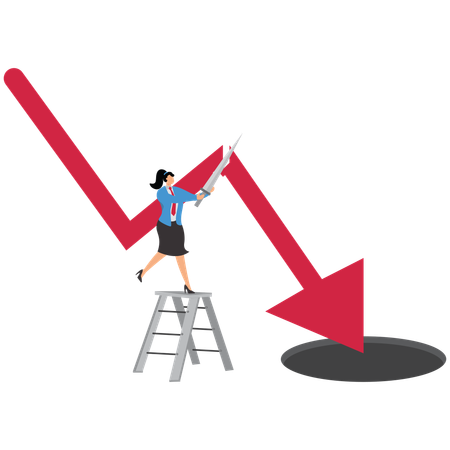 Businesswoman Cut off the falling downward arrow  Illustration