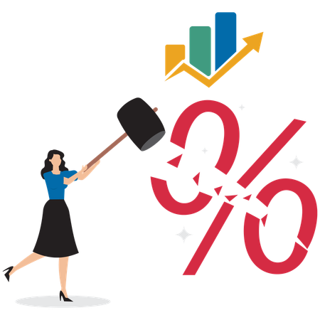 Businesswoman cut or reduce inflation by monetary policy  Illustration