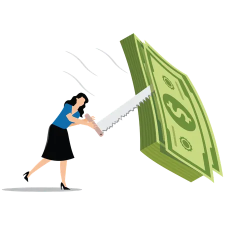 Businesswoman cuts budget  Illustration