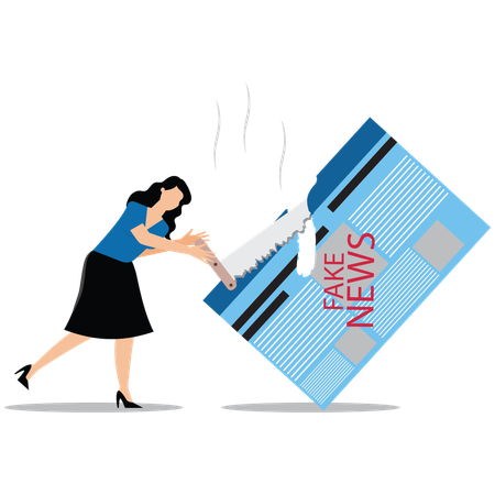 Businesswoman cuts out fake news  Illustration