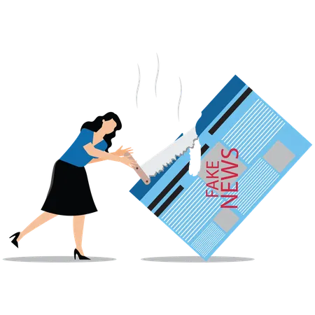 Businesswoman cuts out fake news  Illustration