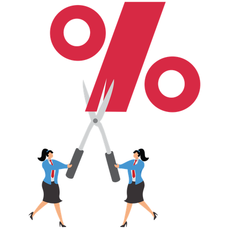 Businesswoman, Cutting, Interest Rate, Finance, Percentage Sign, Scissors  Illustration