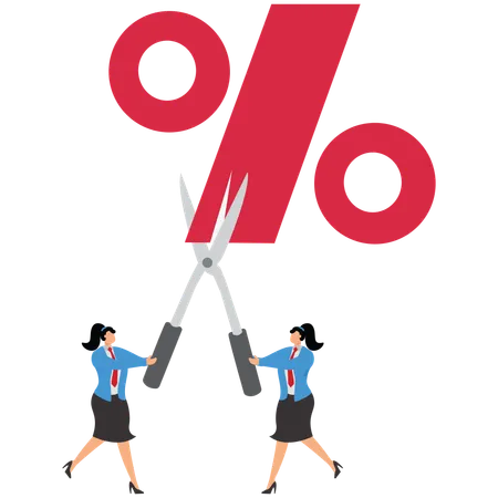 Businesswoman, Cutting, Interest Rate, Finance, Percentage Sign, Scissors  Illustration