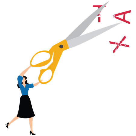 Businesswoman cutting word tax with scissors  Illustration