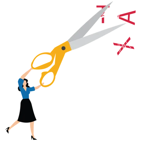 Businesswoman cutting word tax with scissors  Illustration