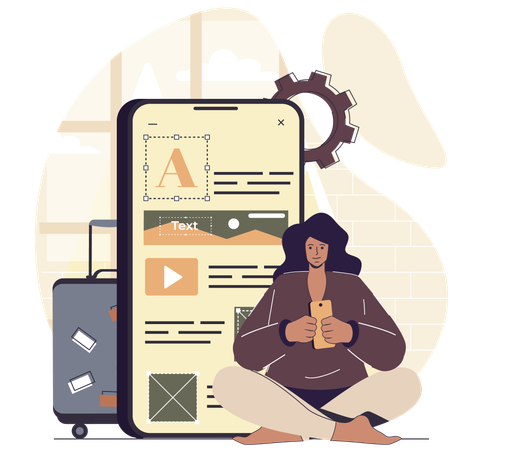 Businesswoman designing web interface  Illustration