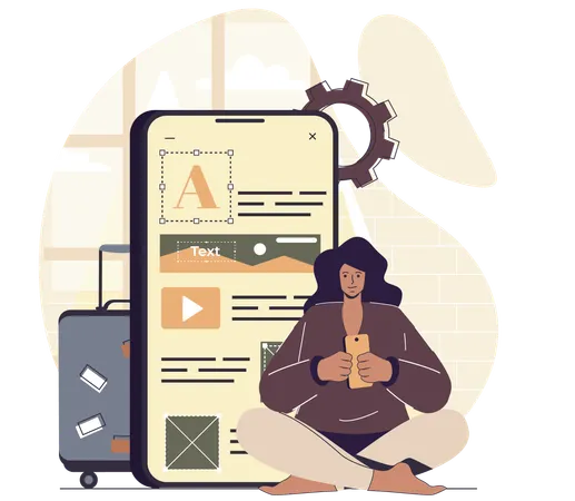 Businesswoman designing web interface  Illustration