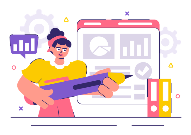 Businesswoman designs web application  Illustration