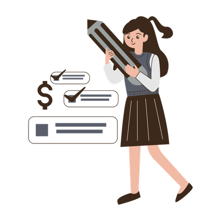 Businesswoman developing financial plan  Illustration