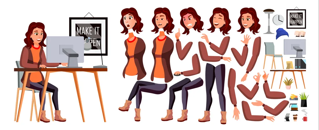 Businesswoman Different Body Parts  Illustration