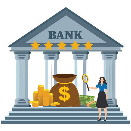 Businesswoman discover five-star banking services  Illustration