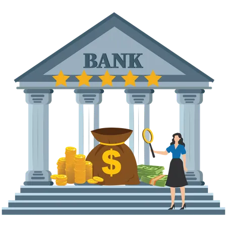 Businesswoman discover five-star banking services  Illustration