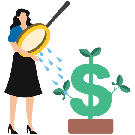 Businesswoman discovering money plant  Illustration