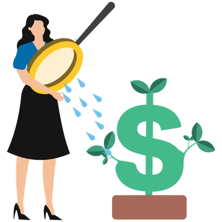 Businesswoman discovering money plant  Illustration