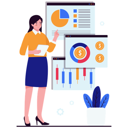 Businesswoman discusses Economic Forecast  Illustration