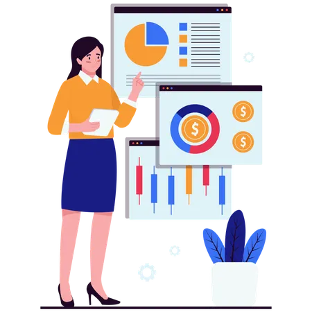 Businesswoman discusses Economic Forecast  Illustration