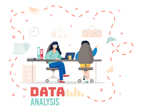 Businesswoman discussing about data analysis Illustration