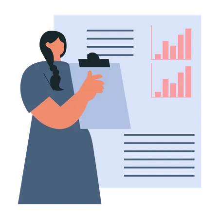 Businesswoman discussing business graphs  Illustration