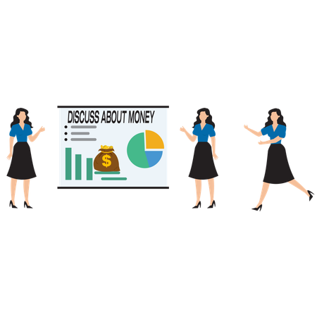 Businesswoman discussing money in meeting  Illustration