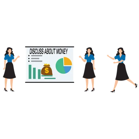 Businesswoman discussing money in meeting  Illustration