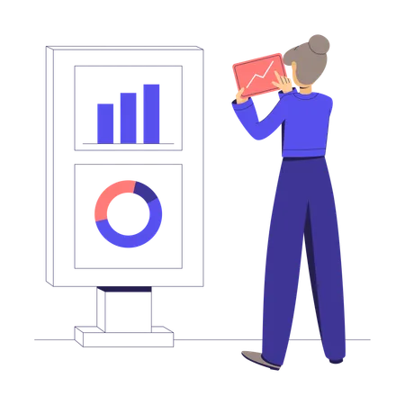 Businesswoman displays statistics and report on display  Illustration