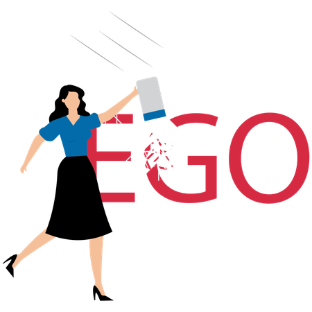 Businesswoman dissolves Ego keyword  Illustration
