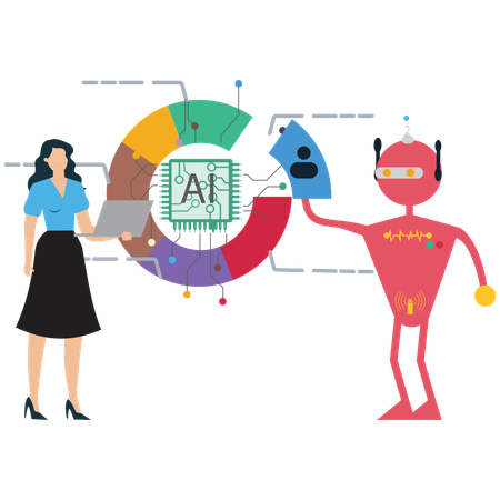 Businesswoman doing AI Collaboration  Illustration