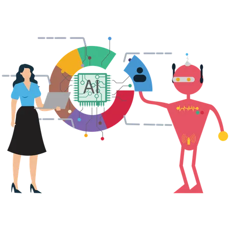 Businesswoman doing AI Collaboration  Illustration