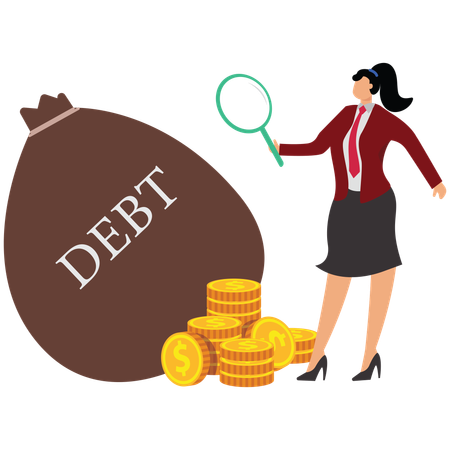 Businesswoman doing analysis of invested debt  Illustration