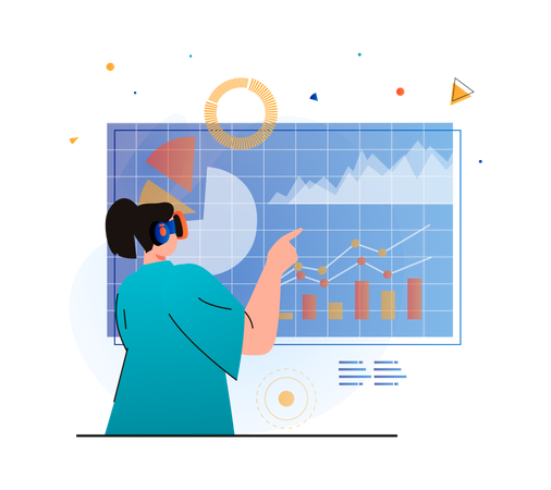 Businesswoman doing analysis using VR technology  Illustration