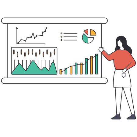 Businesswoman doing analytics  Illustration