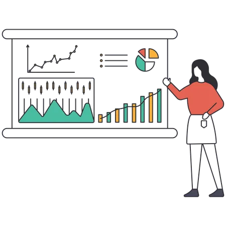 Businesswoman doing analytics  Illustration