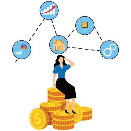 Businesswoman doing asset allocation  Illustration