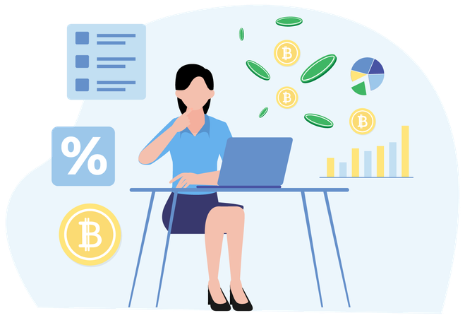 Businesswoman doing Bitcoin Trading  Illustration