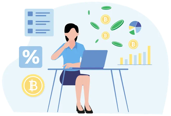 Businesswoman doing Bitcoin Trading  Illustration