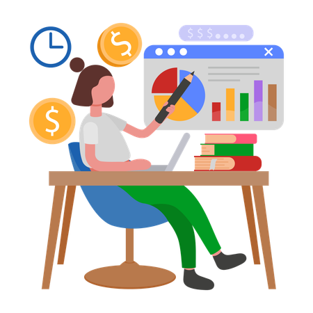 Businesswoman doing Budget Forecasting  Illustration