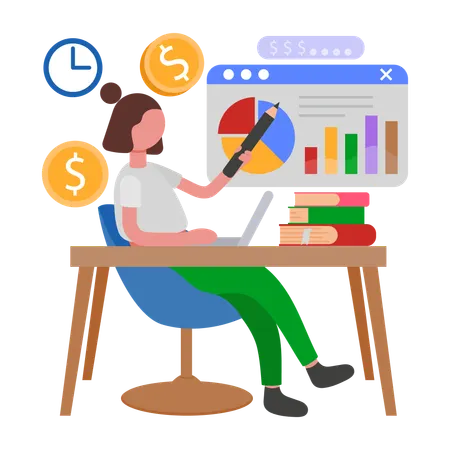 Businesswoman doing Budget Forecasting  Illustration